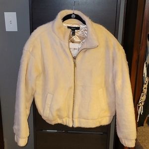 Baby pink faux fur coat
